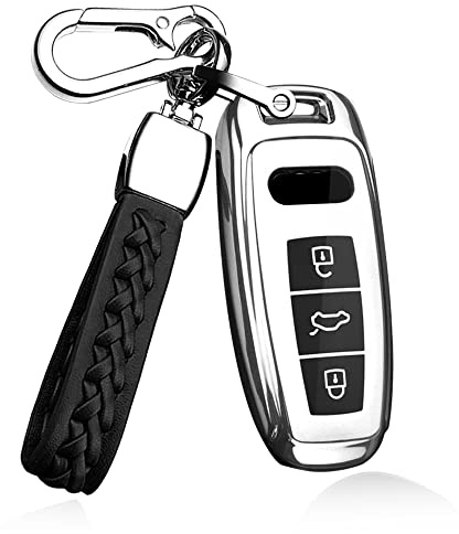 ontto Autoschlüssel Hülle Schlüsselhülle Passt für Audi A6 A3 A4 B9 C8 A7 S7 4K A8 D5 S8 Q7 Q8 SQ8 E-tron 2018-2023 Keyless Schlüssel TPU Schutzhülle Schlüsselanhänger Schlüsselbox 3 Tasten-A Silber