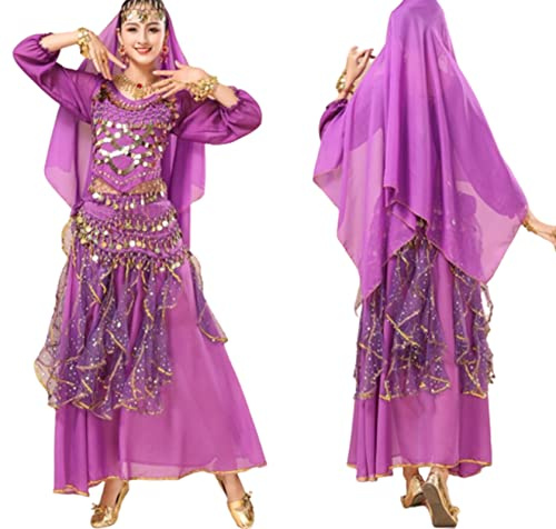OTMYIGO 5-teiliges Set Bollywood-Tanzkostüme, indisches Bauch-Set für Damen, Chiffon, orientalisches Kostüm, A8, XXL