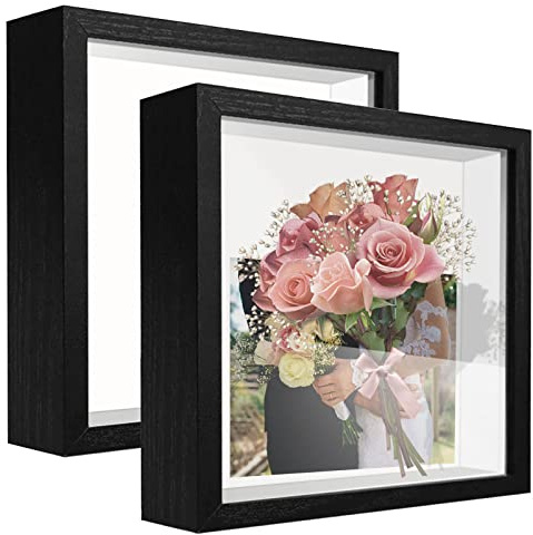 sunmeg 2Pcs 3D Bilderrahmen zum Befüllen 32 x 32cm Bilderrahmen Tief 3D Objektrahmen Hölzern bis 3cm, 3D Rahmen für Objekte, Blumen, Hochzeitsstrauß oder Erinnerungsstücke