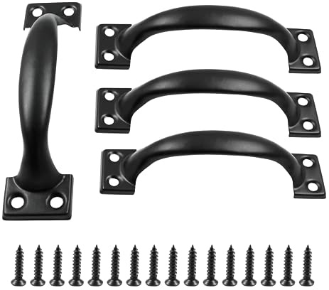 Zorveiio 4Pcs 6” Metal Door Handles Bow Handle, Large Door Pulls Vintage barn Door Handles for Furniture Cabinets Kitchen Drawer Dresser Gate - Black