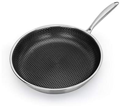 OQHAIR Sartén de Acero Inoxidable Sartén Antiadherente Compatible con inducción Utensilios de Cocina multipropósito Uso para Cocina casera o Restaurante