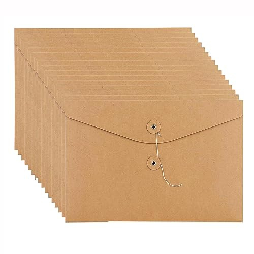 16 Stück Dokumententasche a4 Mappe Kraftpapier Mappen Dokumententasche Kraftpapier Briefumschläge Dokumente 310 * 235mm Verdickt Umschläge Organisation mit Externe Taste Wickeldichtung Design (Braun)