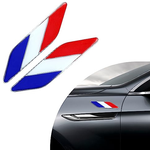 Ziciner Lot de 2 emblèmes 3D tricolores en alliage pour garde-boue avant de voiture - Décoration extérieure universelle - Convient à tous les véhicules (rouge/blanc-bleu)