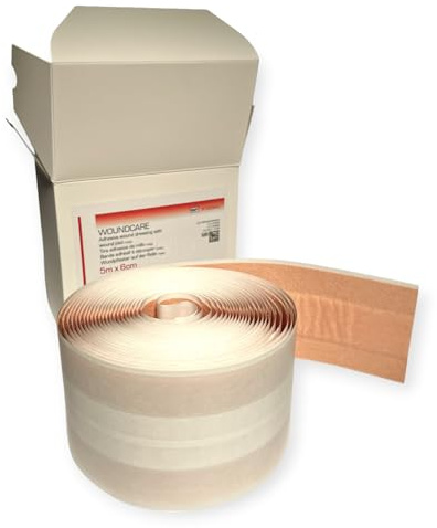 DE Healthcare Products - Wundpflaster auf der Rolle (5 m x 6 cm), atmungsaktive und zuschneidbare Pflaster mit Wundpolster, komfortable Wundpflaster, hautfarben