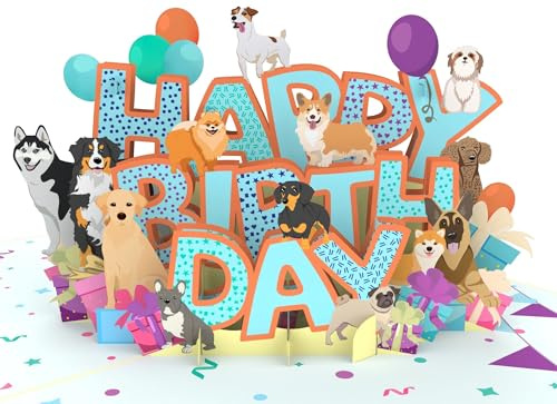 MOKIO® Biglietto di Auguri Pop-Up – Cani con Happy Birthday – Biglietto 3D