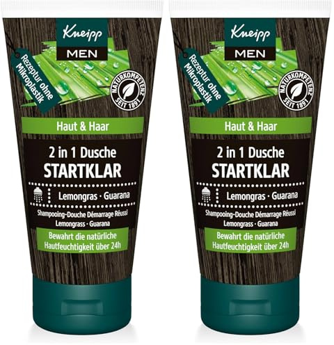 Kneipp MEN 2 in 1 Männerdusche Startklar Reisegröße - belebendes Duschgel für Haut & Haar - zitrisch-vitalisierender Duft - vegan - ohne Mikroplastik - 50ml (Packung mit 2)