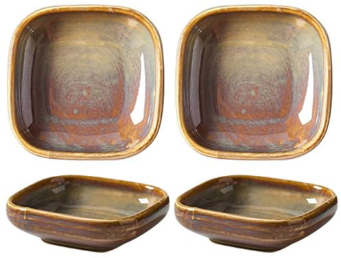 TYMYYS Plato De Salsa De Soja Conjunto, Tazones Pequeños Para Guarniciones, Cuencos Pequeños Para Condimentos, Cuencos De Inmersión Para Postre, Bocadillo-marrón-Set of 4