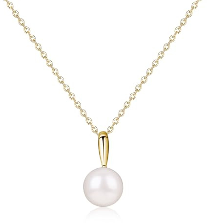 GAVU Collana Donna Argento 925 Placcato Oro 14K con Ciondolo Perla Coltivata di Acqua Dolce, Collana Perla Donna