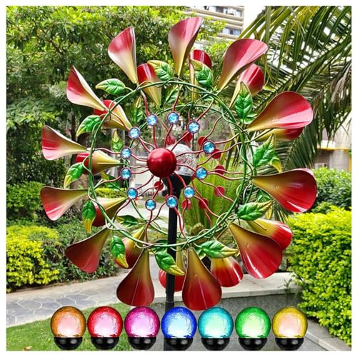 Solar Windrad Garten Groß 210cm Groß WindmüHle Garten Groß mit solarbetriebene Glaskugel Wetterfestes Gartendeko