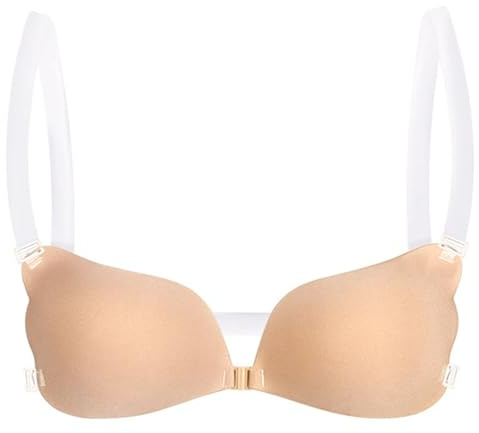 Meiliyizu Sujetador push-up sin espalda adhesiva, sin tirantes, autoadhesivo, reutilizable, de silicona, invisible, para mujer