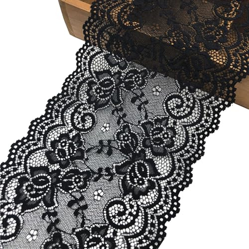 Spitzenband Spitze Spitze Accessoires für Kleidung Borte Dekoration Band Damenunterwäsche Weiche Stoffe Dehnbar Weihnachten Hochzeit Florale Designs Geschenkverpackungr Bastelprojekte (Schwarz)