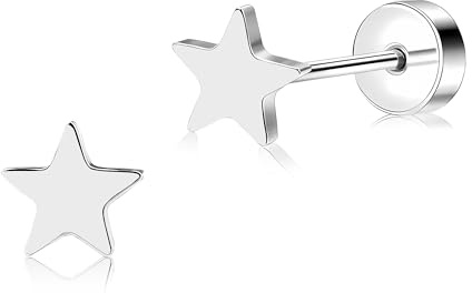 ZDE Women Earrings Flat Back Heart/Star Earrings Titanium Hypoallergenic Non-Nickel Cartilage Studs for Sensitive Ears Simple Classic 5mm Tiny Gold Screw On Stud Earring