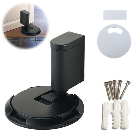 Zueyen Mechanische TüRstopper, Selbstklebende TüRstopper Boden, Winddicht TüRstopper, TüRstopper Schnalle, Keine Bohrung HöHenverstellbar TüRpuffer (Schwarz)