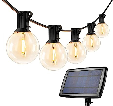 Brigros White - Catena Luminosa Esterno Con Pannello Solare, 27 Luci Da Esterno Giardino Solari, Luci Led A Basso Consumo Con 8 Modalità
