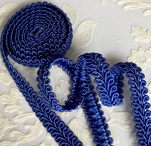 2 Meter Dekoborte 1cm breit Farbe blau Spitze Brokat Möbelborte Bänder Posamentenborte Franse für Gardinen Möbel Kostüme