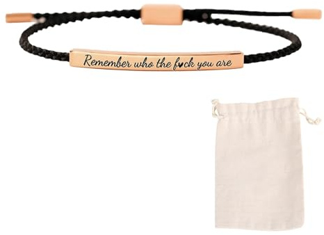 LINXINS Inspirational Bracelet 1PCS, Remember Who the Fck You Are Bracelet, Waterproof Adjustable Handmade Braided Tube Bracelets, For Family Friends Women Girls Jewelry Gift Black Rope