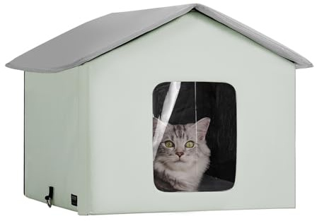VEVOR Maison Chat Chauffante, Niche Chat Extérieur avec Coussin Chauffant, Température Réglable, Minuterie, Abri Hiver pour Chats Pliable en Tissu Oxford 600D Confortable pour Rester au Chaud, Vert, M