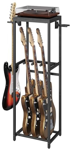 MAHANCRIS Guitar Stand, Guitar Rack for Acoustic Holder, Electric Guitar, Bass, Multiple Guitar Rack Holder for 3 Guitars, Guitar Amp Accessories, for Home Music Studio, Black GSBK6301
