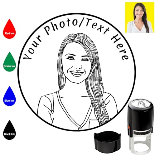 Face Stamp Custom Business Gummistempel Personalisiert Foto Portrait Logo Haustier Selbstfärbender Stempel mit Namen für Lehrer Männer Frauen Hund Katze Rund