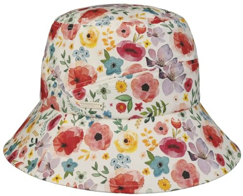 Seeberger Floral Pattern Baumwollhut Stoffhut Glockenhut Damenhut Sonnenhut Sommerhut Gartenhut Damen - mit Futter Frühling-Sommer Sommer - One Size beige-rot