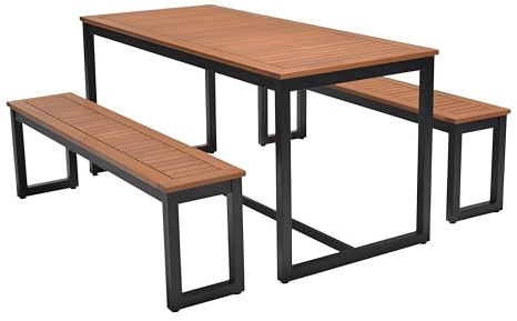 METRO Professional Bierzeltgarnitur 3-TLG. Lynx, Alu/Eukalyptus, 1 Biertisch 161 x 70 cm, 2 Bierbänke 147 x 30 cm, schwarz