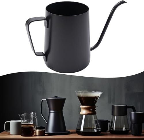 FUBESK Caffettiera a collo d'oca in acciaio inox con manico ergonomico per versare in modo sicuro e confortevole (nero, 250 ml)