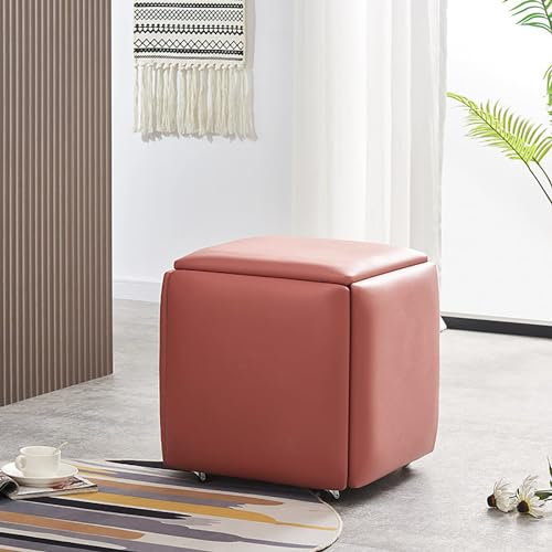 5 in 1 stapelbares Kunstleder-Ottoman-Set mit Rollen für Schlafzimmer und Wohnzimmer, quadratisch, Ottomane, Bank und Fußhocker, Set für Zuhause und Büro