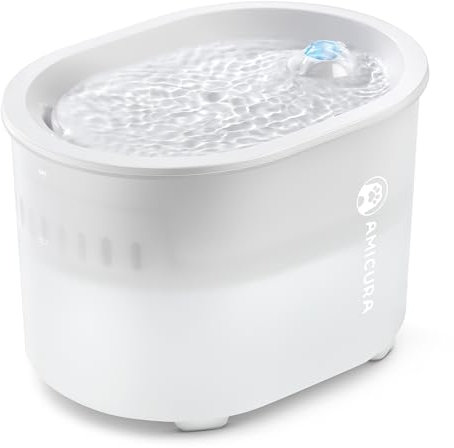 Amicura Fuente de Agua para Gatos Inalámbrica A3: 2 Modos Automáticos, Batería 10,000mAh (180 Días), Depósito 2L, Filtro Magnético - Bebedero Automático con Sensor y Agua Pura