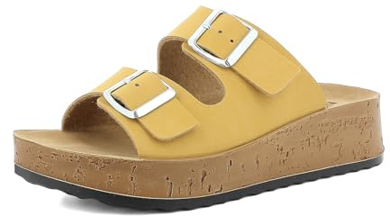 Ciabatte Donna Doppia Fascia con Fibbie Regolabili, Plantare in Ecopelle Imbottito, Suola 4,5cm
