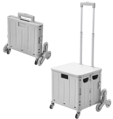 The Fellie Lightweight Stair Climber Foldable Shopping Trolley, 65L Shopping Cart on 8 Wheels, Portable Crate Handcart with Adiustable Telescopic Aluminium Handle and Lid Grocery Trolley(45kg, Grey)