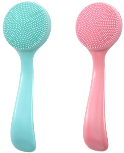 2Pcs Silicone Face Scrubber, Skin Friendly Pore Cleaning Brush Facial Cleansing Brushes for Women Men Blackheads Whiteheads Makeup Skincare Removal (Blue, Pink)