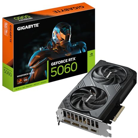 GIGABYTE GeForce RTX 5060 WINDFORCE OC 8G Carte Graphique - 8GB GDDR7, 128bit, PCI-E 5.0, 2512 MHz Fréquence du cœur, 3 x DisplayPort, 1 x HDMI, GV-N5060WF2OC-8GD