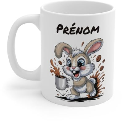 Teecustom Mug Hérisson Personnalisé – Tasse Café Mignonne et Énergique avec Prénom – Cadeau Original (Lapin)