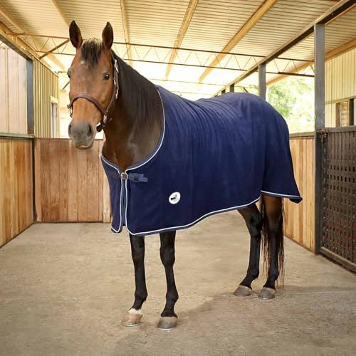 Jeffers Equine Elite Fleecedecke für Pferde, 213 cm, weich, verstellbare Passform, leicht, pflegeleicht, feuchtigkeitsableitend, kühlendes Bettlaken mit Sattelgurt für nach dem Training, Reisen für