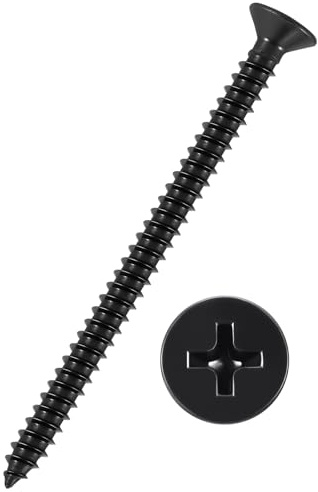 Kozelo 100pcs Phillips Flat Head Wood Screws - [#6x2] 304 Stainless Steel Countersunk Self Tapping Screws for Furniture Assembly, Interior Trim, Outdoor Construction, Black | Flat Head Countersunk Self Tapping Screws for Furniture Assembly, Interior Trim, Outdoor Construction
