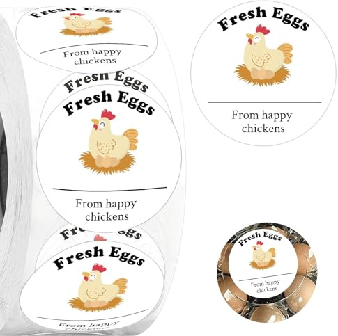 500 Pcs Farm Fresh Eggs Stickers 2 inch Happy Chicken Egg Farm Carton Labels of DIY Farmers Market Egg Food Safe