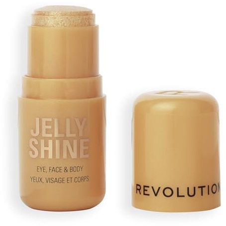 Revolution Jelly Shine Highlight Stick, enlumineur yeux, visage et corps, texture gel à effet nacré, Végan et non testé sur les animaux, Celestial Gold
