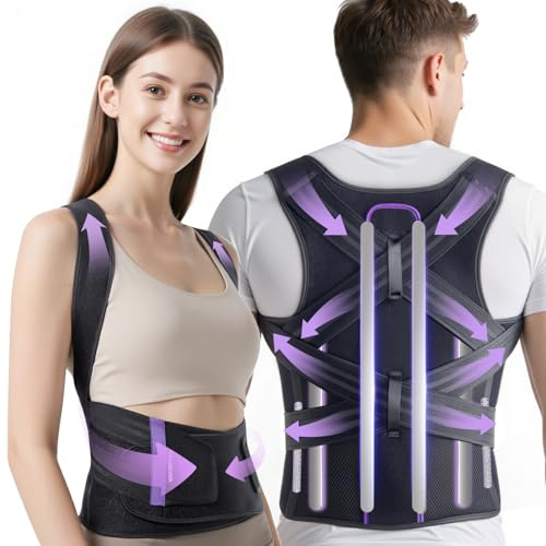 Innovative Rückenstützgürtel Haltungskorrektur Rücken Damen Herren Gerader Rücken Geradehalter [Verstellbare & Atmungsaktive] Haltungstrainer Rückengurt Back Posture Corrector Unsichtbar (Lila, M)