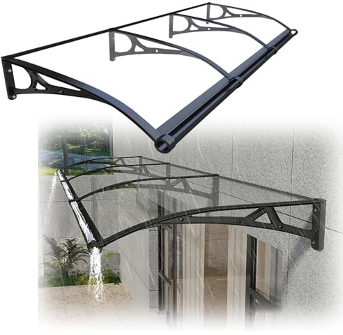 Rain Canopy Awning Front Door Canopy for Outdoor Window Porch Shade Patio Roof Cover UV Protection Door Awnings Exterior Polycarbonate Board UV and Snow Protection(Transparent,100x580cm)