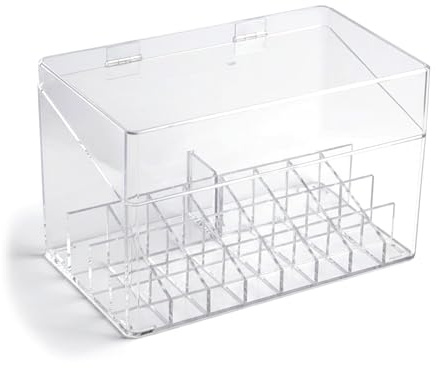 Kaslaider Kosmetik Organizer mit 24 Fächer, Lippenstift Organizer Acryl Transparent, Lippenstift Halter mit Deckel, Kosmetik Aufbewahrung für Schmuck Nagellack Lipstick