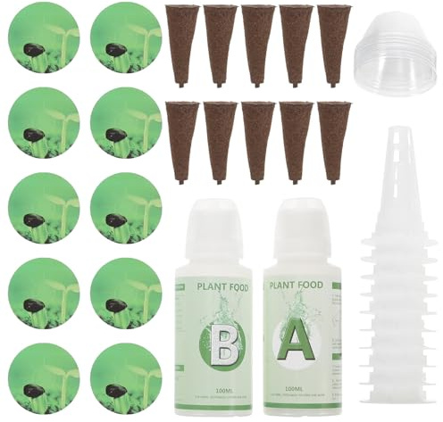 Sewroro Kit de Paniers Hydroponiques 10 Pièces Éponges de Culture Absorbantes Couvercles Transparents et Fertilisant AB pour Jardinage D’Intérieur Système Hydroponique Dôme D’Humidité