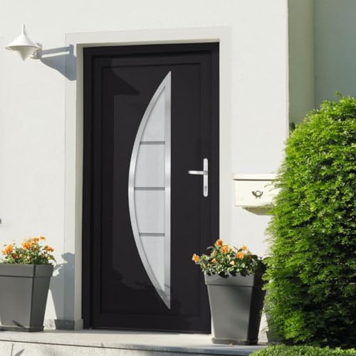 QJBSAVVA Haustür anthrazit 98x190 cm aus PVC mit 5-Punkt-Pilzverriegelung und 3D-Scharniere Modernes Design Langlebig & Energiesparend für Eingangsbereich und Nebeneingang
