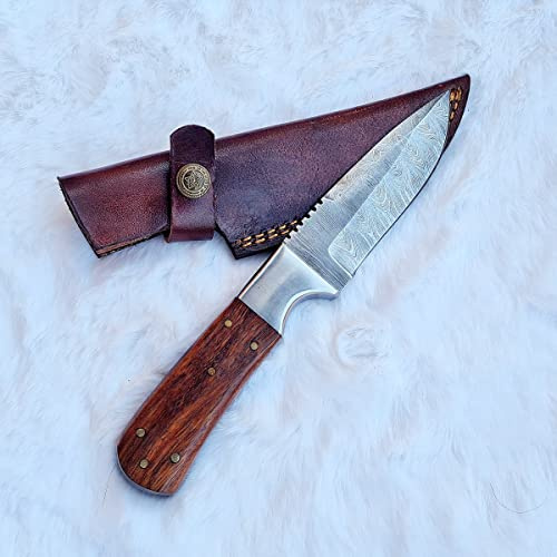 CRAFTOMATIK Damast Stahl Messer | Original Robuste Damaststahlklinge | Griff aus Walnussholz und Stahl | Handmade Outdoor Sammlermesser | DHK67