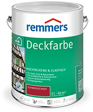 Remmers Peinture Finition Rouge suédois, 5 litres, Peinture aqueuse pour intérieur et extérieur, protection contre les intempéries pour le bois, le zinc, et nombreux autres supports.