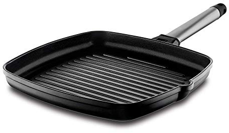CASTEY - Grill Asador de Inducción, 27 cm, Modelo 6-G27, Mango de Acero Inoxidable, Sartén Antiadherente de Aluminio, Distribución Homogénea del Calor, Fácil de Limpiar