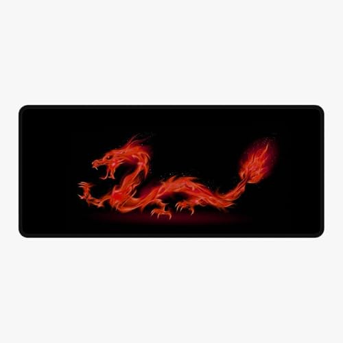 Silent Monsters Mauspad XXL 900 x 400 mm großes Mousepad Drache rot - Vernähter Rand, rutschfest & leise, für Gaming Büro Office Homeoffice - Tastatur - 90 x 40 cm groß Mouse Pad Mat - alle Maus Arten