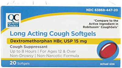 Quality Choice Dextromethorphan Cough Suppressant, Long Acting Cough Softgels, 8-Hour Cough Relief, 20ct