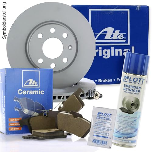 Original ATE Bremsscheiben vorne + ATE Ceramic Bremsbeläge Keramik Bremsklötze Bremsenset Bremsenkit Komplettset Vorderachse + Bremsenreiniger