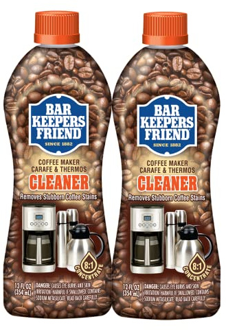 Bar Keepers Friend Coffee Maker Cleaner (2 x 12 oz) Removes Stains & Oily Residue from Espresso Machines, Carafes, Thermos, Drip Coffee Pots, Single-Cup Coffee Makers & More