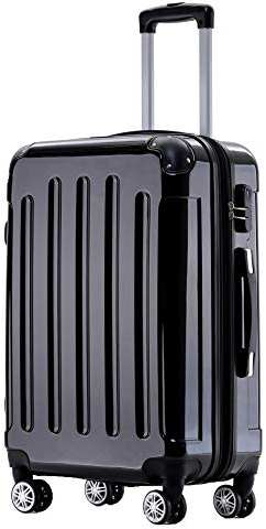 BEIBYE Hartschalen Koffer Trolley Rollkoffer Reisekoffer 4 Zwillingsrollen Polycabonat (Schwarz, 66cm - 70L)